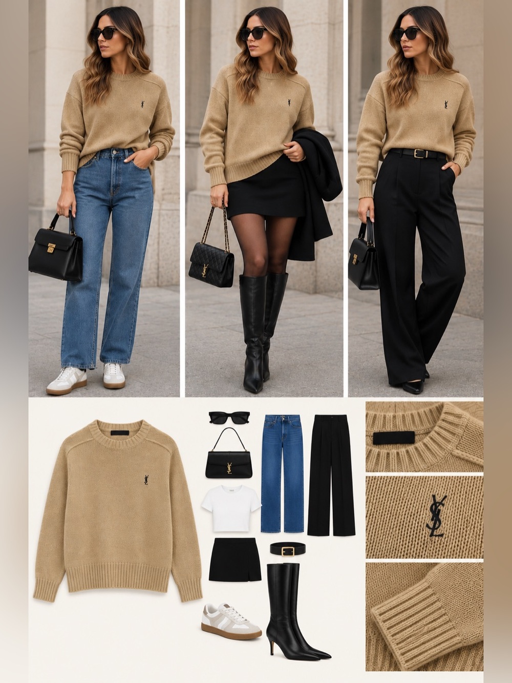 Vintage Yves Saint Laurent Women’s Crewneck Sweater in Tan